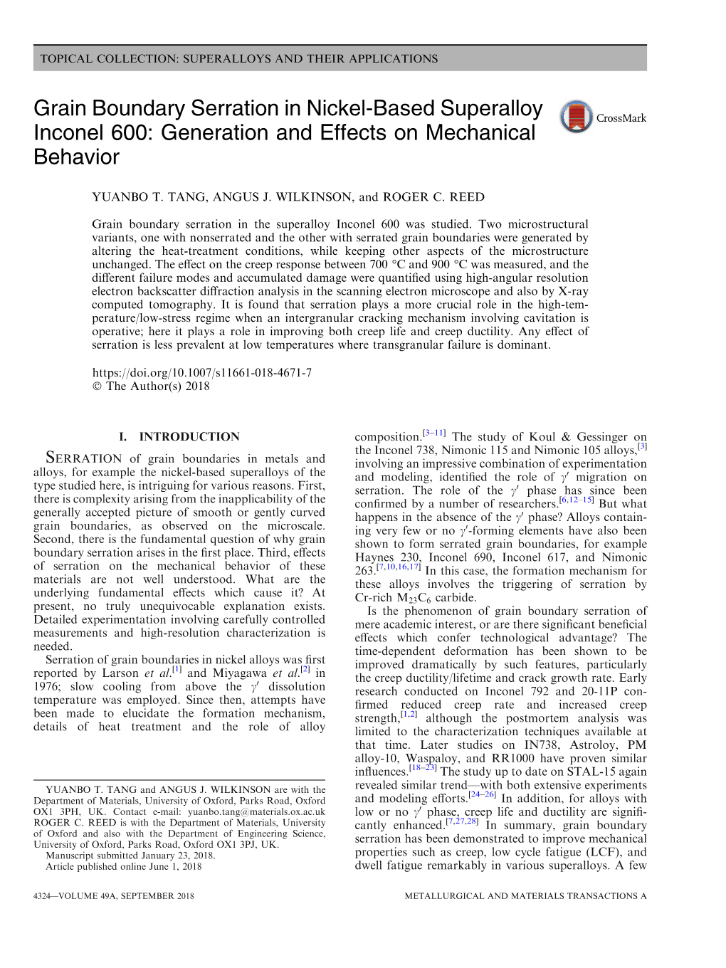 Grain Boundary Serration in Nickel-Based Superalloy Inconel 600: Generation and Effects on Mechanical Behavior