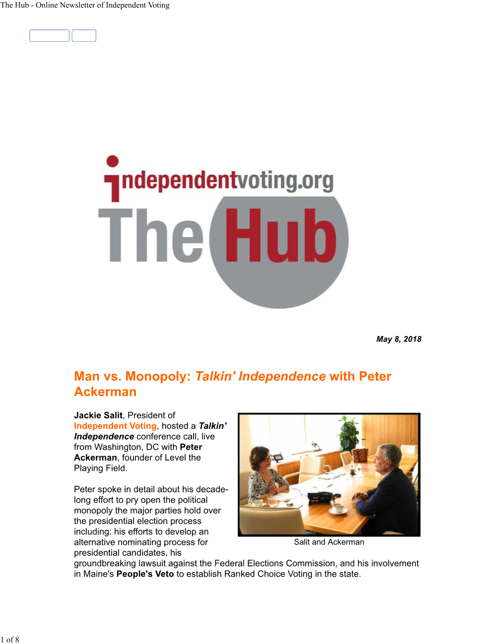 The Hub - Online Newsletter of Independent Voting