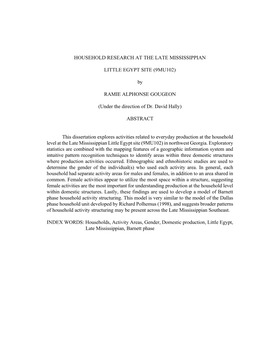 HOUSEHOLD RESEARCH at the LATE MISSISSIPPIAN LITTLE EGYPT SITE (9MU102) by RAMIE ALPHONSE GOUGEON (Under the Direction of Dr. Da