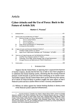Cyber-Attacks and the Use of Force: Back to the Future of Article 2(4)
