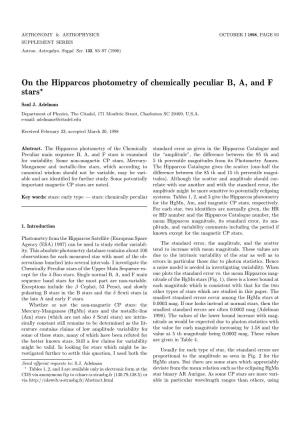 On the Hipparcos Photometry of Chemically Peculiar B, A, and F Stars?