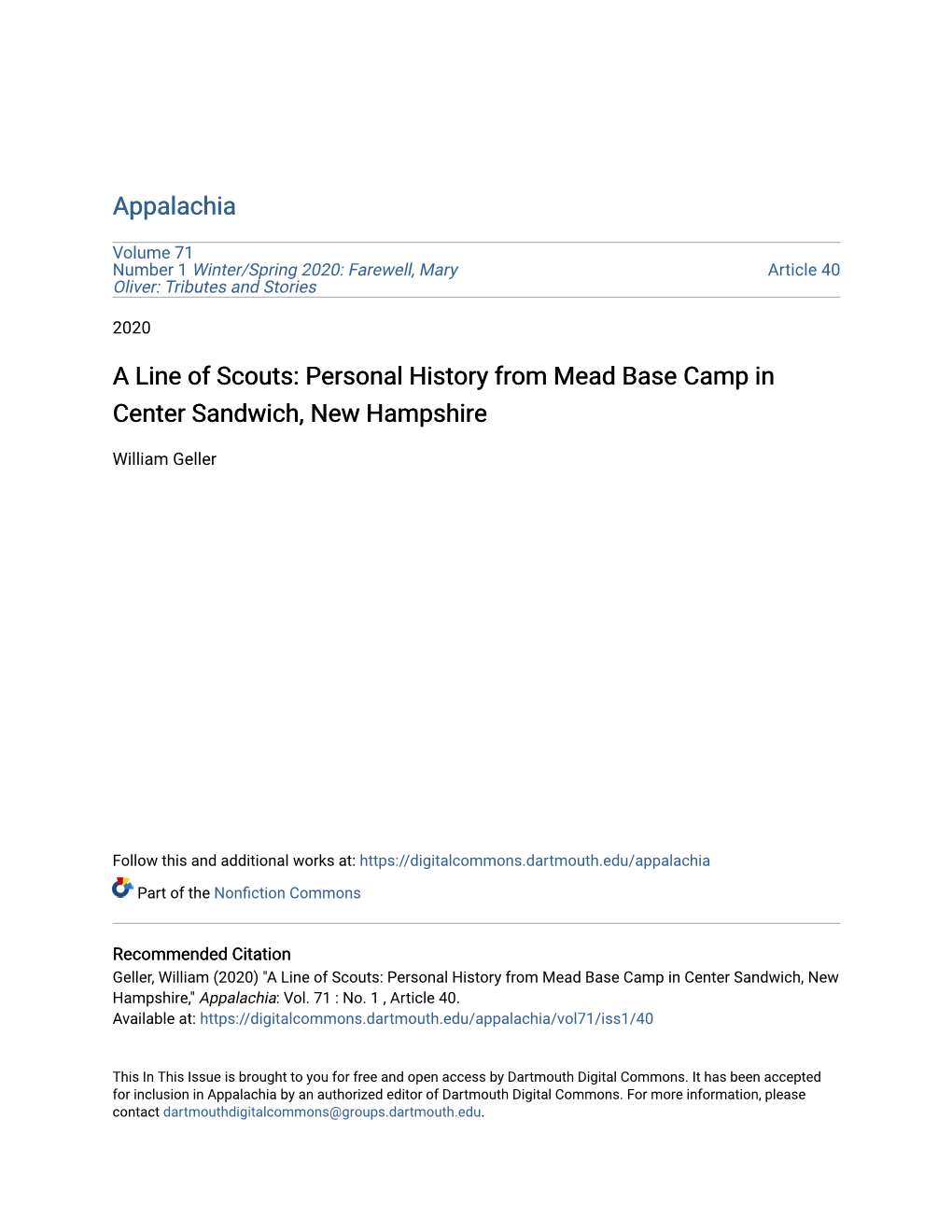 A Line of Scouts: Personal History from Mead Base Camp in Center Sandwich, New Hampshire