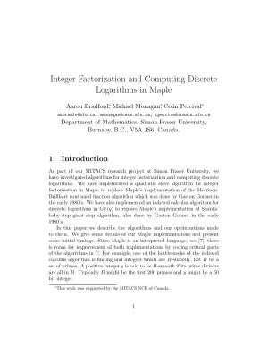 Integer Factorization and Computing Discrete Logarithms in Maple