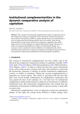 Institutional Complementarities in the Dynamic Comparative Analysis of Capitalism