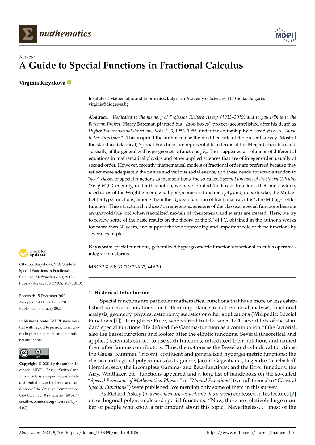 A Guide to Special Functions in Fractional Calculus