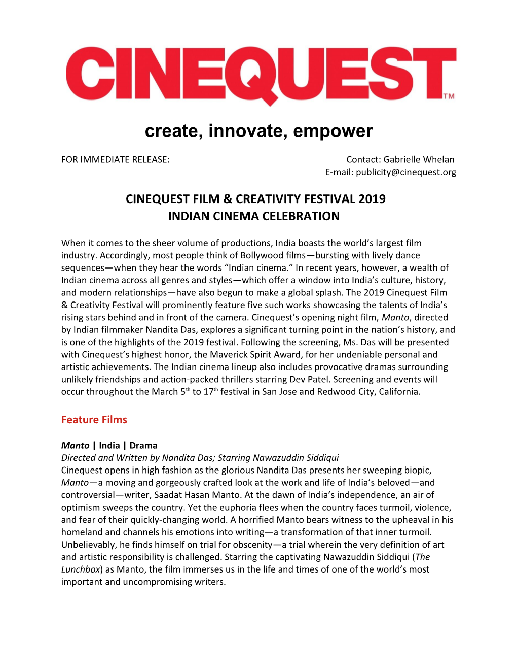 Cinequest Film & Creativity Festival 2019 Indian Cinema Celebration