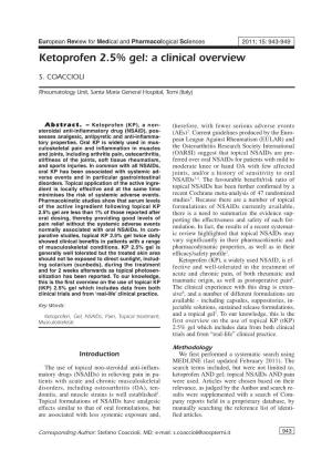 Ketoprofen 2.5% Gel: a Clinical Overview