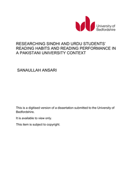 Researching Sindhi and Urdu Students' Reading Habits