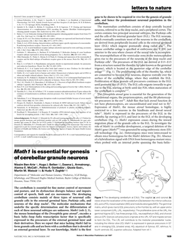 Math1 Is Essential for Genesis of Cerebellar Granule Neurons