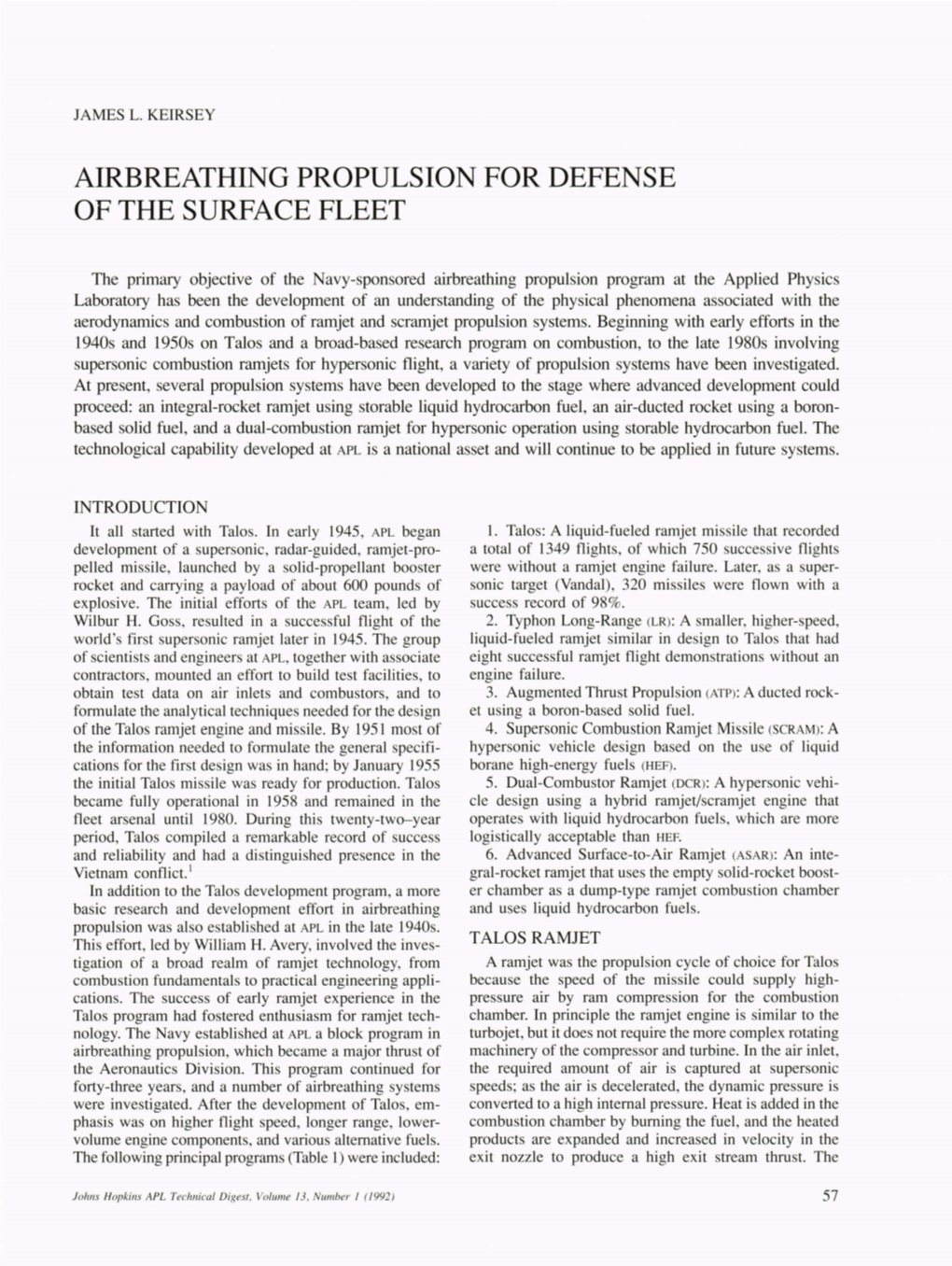 Airbreathing Propulsion for Defense of the Surface Fleet