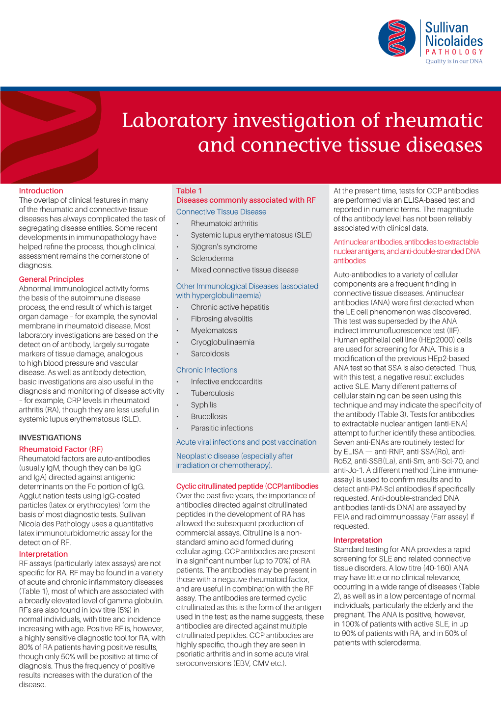 Laboratory Investigation of Rheumatic and Connective Tissue Diseases