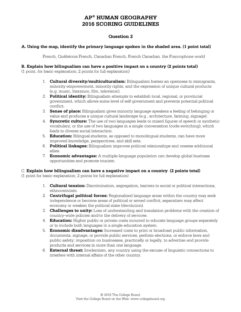 AP Human Geography Student Sample Question 2