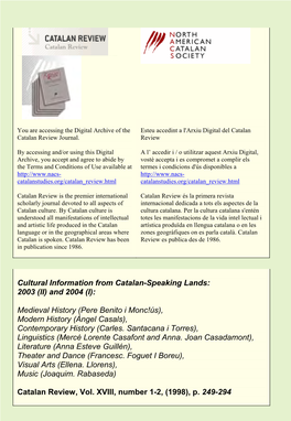 Cultural Information from Catalan-Speaking Lands: 2003 (Li) and 2004 (I)