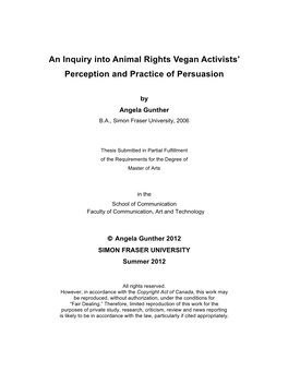 An Inquiry Into Animal Rights Vegan Activists' Perception and Practice Of