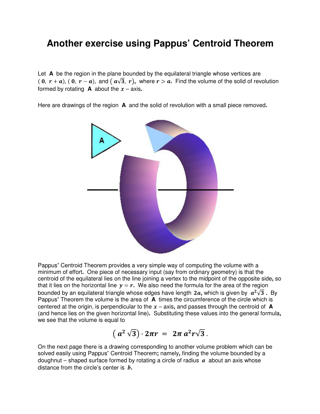 Another Exercise Using Pappus' Centroid Theorem