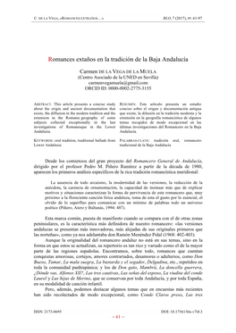 Romances Extaños En La Tradición De La Baja Andalucía