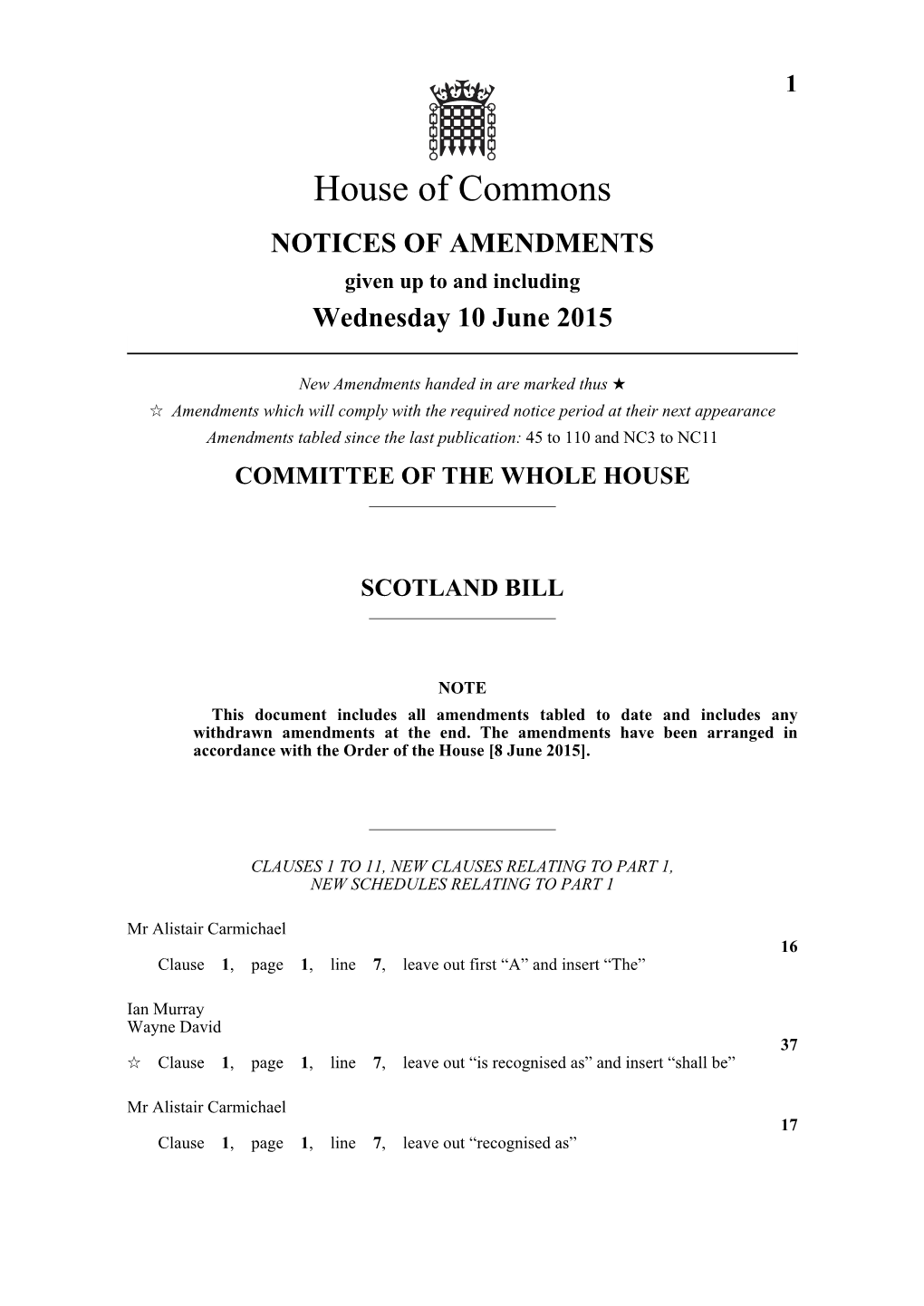 Notices of Amendments As at 10 June 2015