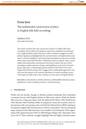 The Multimodal Construction of Place in English Folk Field Recordings