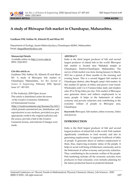 A Study of Bhiwapur Fish Market in Chandrapur, Maharashtra