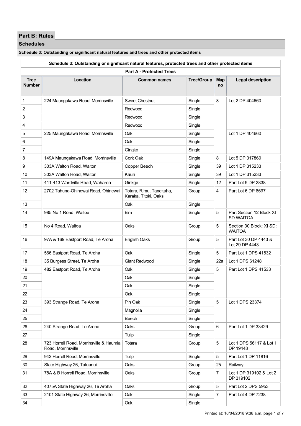 Part B: Rules Schedules Schedule 3: Outstanding Or Significant Natural Features and Trees and Other Protected Items