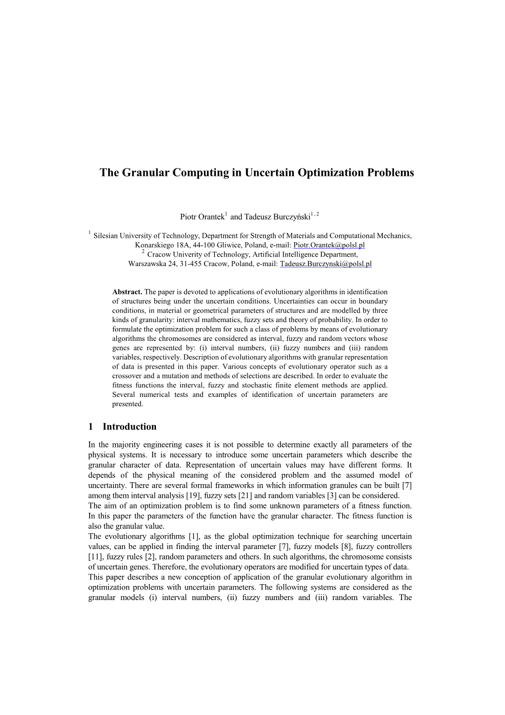 The Granular Computing in Uuncertain Ooptimization Pproblems