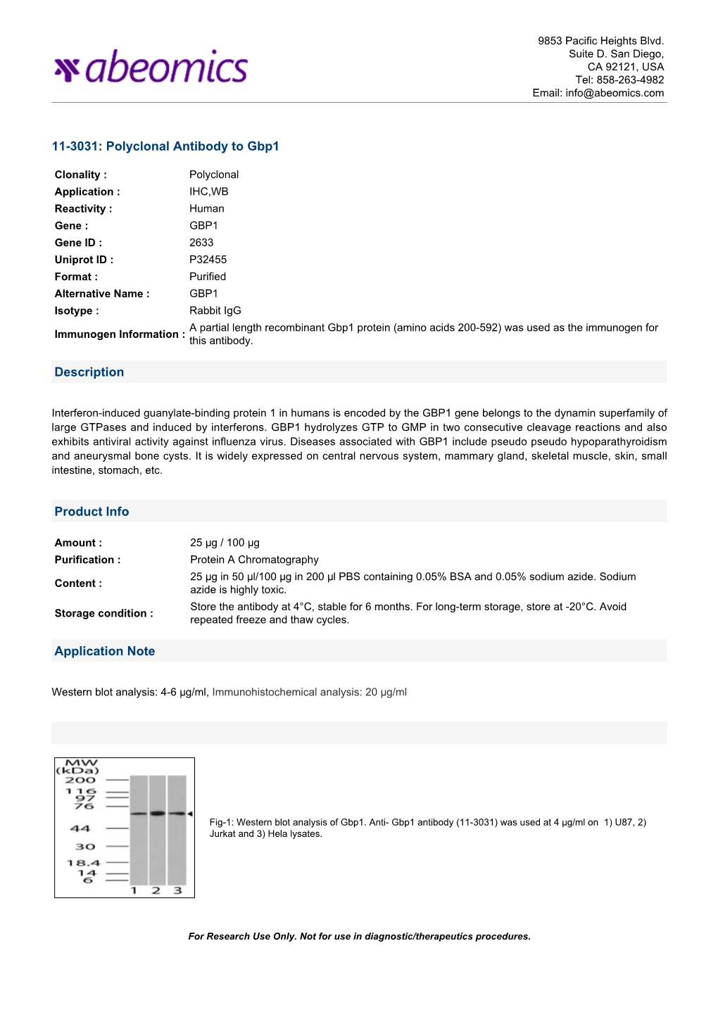 Polyclonal Antibody to Gbp1 Description Product Info Application Note
