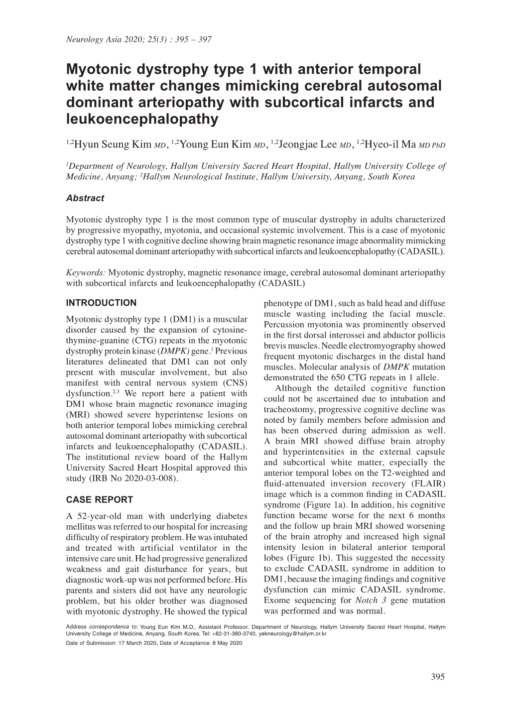 Myotonic Dystrophy Type 1 with Anterior Temporal White Matter