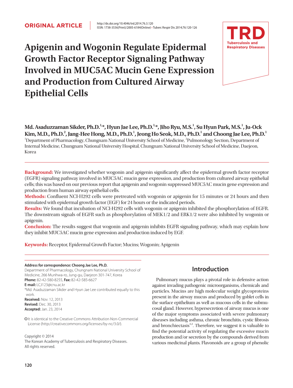 Apigenin and Wogonin Regulate Epidermal Growth Factor Receptor