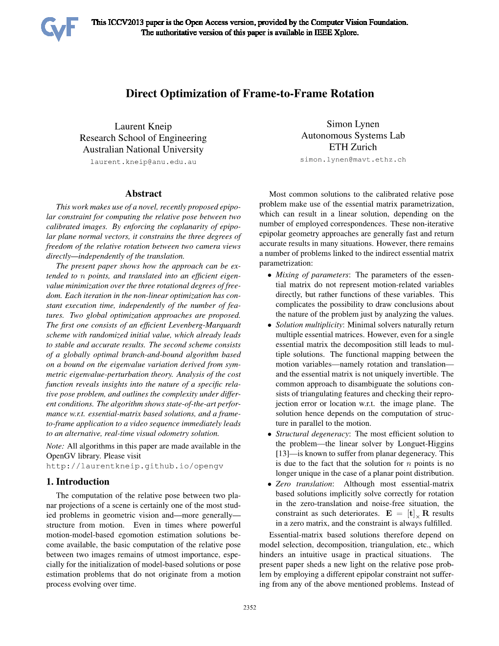 Direct Optimization of Frame-To-Frame Rotation