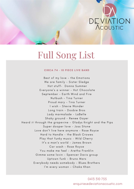 Circa 74 Song List