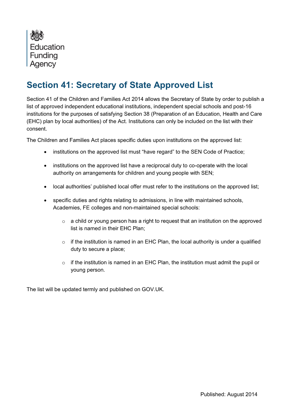 Section 41 Approved List