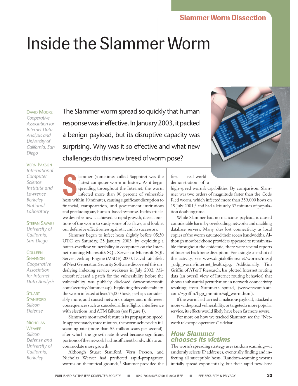 Inside the Slammer Worm