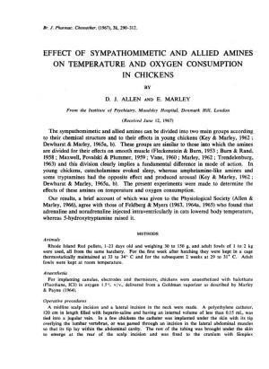 Effect of Sympathomimetic and Allied Amines on Temperature and Oxygen Consumption in Chickens by D