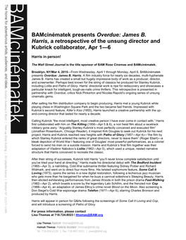 James B. Harris, a Retrospective of the Unsung Director and Kubrick Collaborator, Apr 1—6