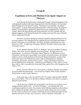 Group B Expulsions of Jews and Muslims from Spain