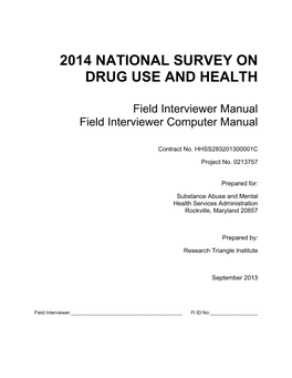 2014 NSDUH Field Interviewer Manual September 2013 I Table of Contents Table of Contents (Continued)