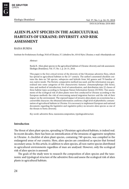 Alien Plant Species in the Agricultural Habitats of Ukraine: Diversity and Risk Assessment