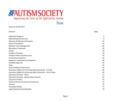 Resource Guide 2017 Glossary Page: Adult Day Programs 3 Adult Residential Services 6 Advocacy & Advocacy Education 18 Autism