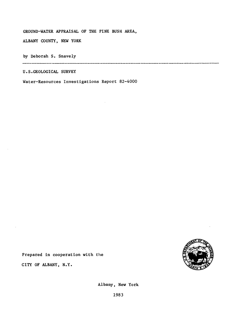 Ground-Water Appraisal of the Pine Bush Area, Albany County, New York