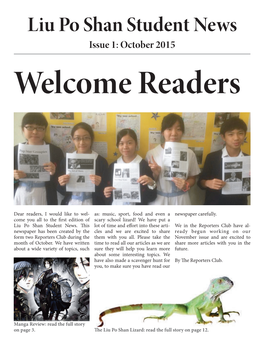 Liu Po Shan Student News Issue 1: October 2015 Welcome Readers
