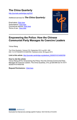 The China Quarterly Empowering the Police: How the Chinese Communist Party Manages Its Coercive Leaders