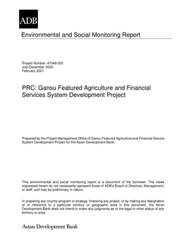 Environmental and Social Monitoring Report PRC: Gansu Featured
