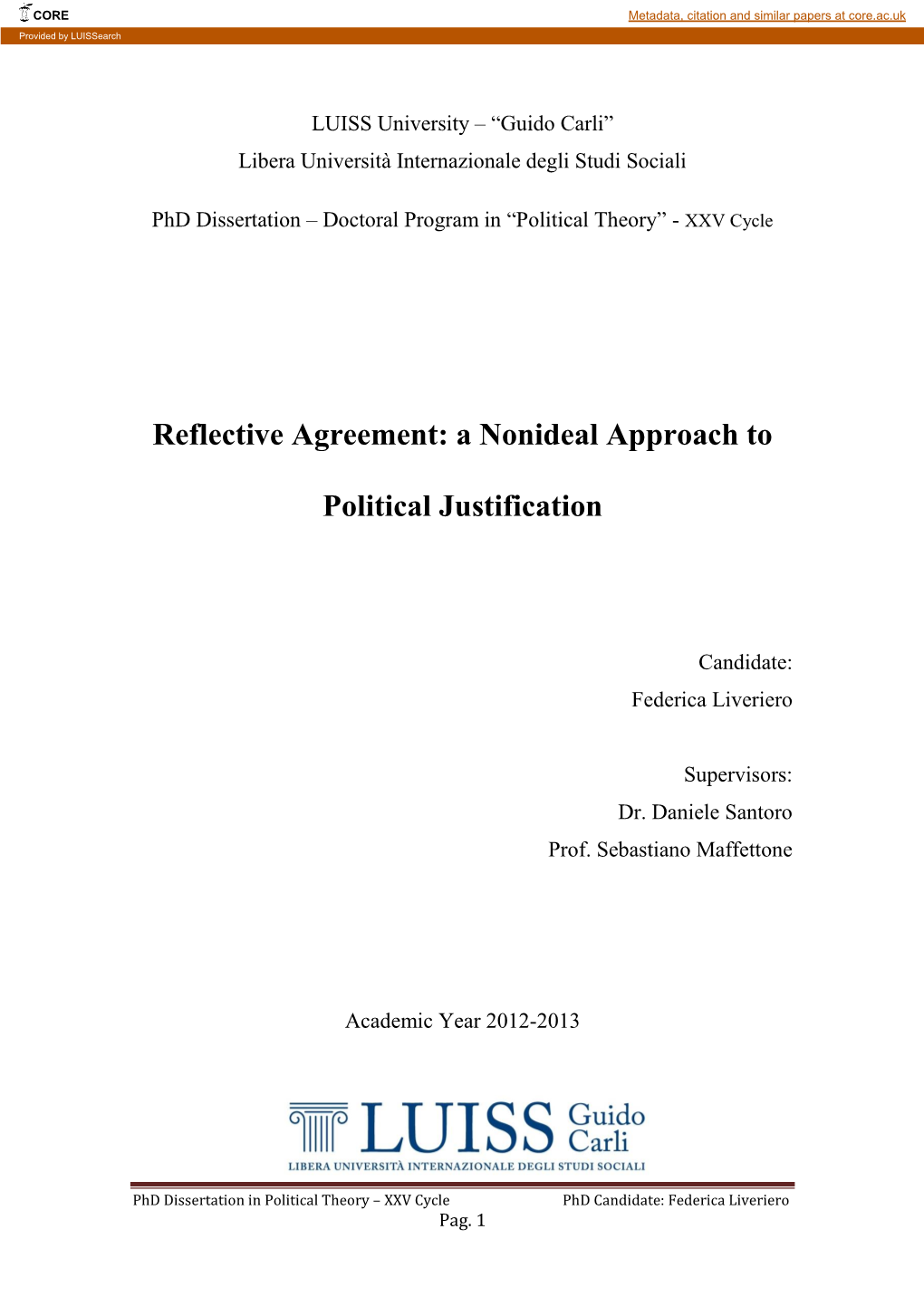 Reflective Agreement: a Nonideal Approach to Political Justification