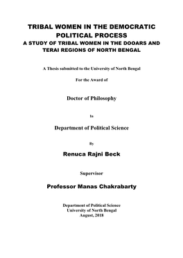 Tribal Women in the Democratic Political Process a Study of Tribal Women in the Dooars and Terai Regions of North Bengal