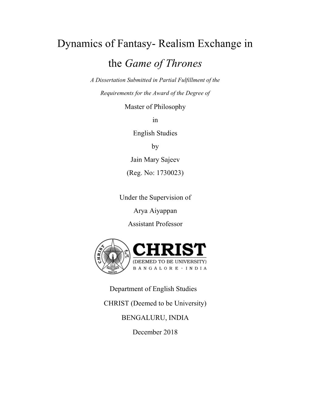 Dynamics of Fantasy- Realism Exchange in the Game of Thrones