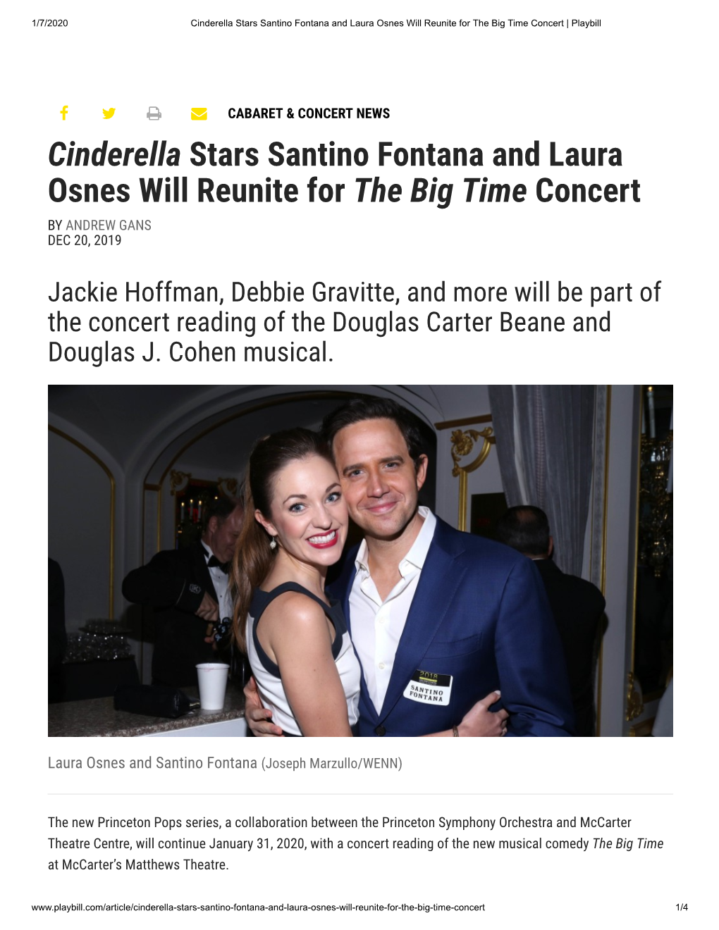 Cinderella Stars Santino Fontana and Laura Osnes Will Reunite for the Big Time Concert | Playbill