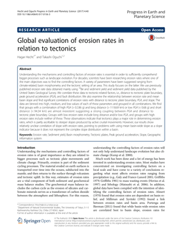 Global Evaluation of Erosion Rates in Relation to Tectonics Hagar Hecht1* and Takashi Oguchi1,2