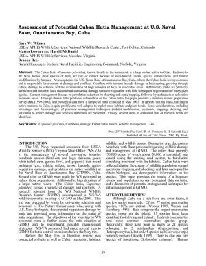 Assessment of Potential Cuban Hutia Management at U.S. Naval Base, Guantanamo Bay, Cuba