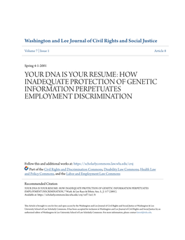 Your Dna Is Your Resume: How Inadequate Protection of Genetic Information Perpetuates Employment Discrimination
