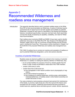 Draft EIS in the Proposed Wilderness and Roadless Area Management Sec- Tion
